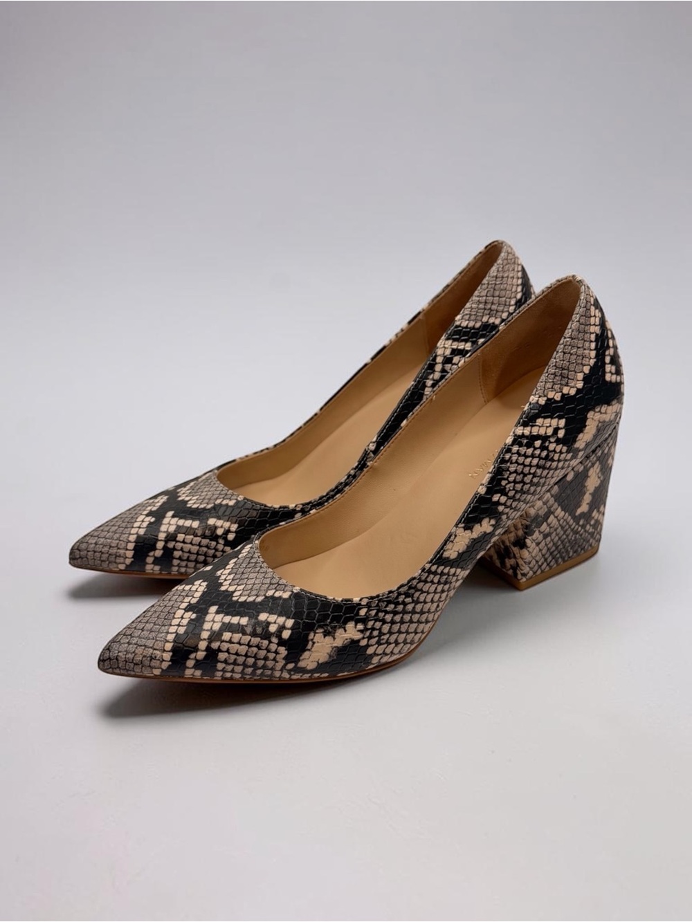 Stuart Weitzman Snakeskin Print Leather Block Heel Pumps US 6
